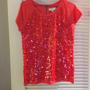 Ann Taylor loft coral pink sequin top
